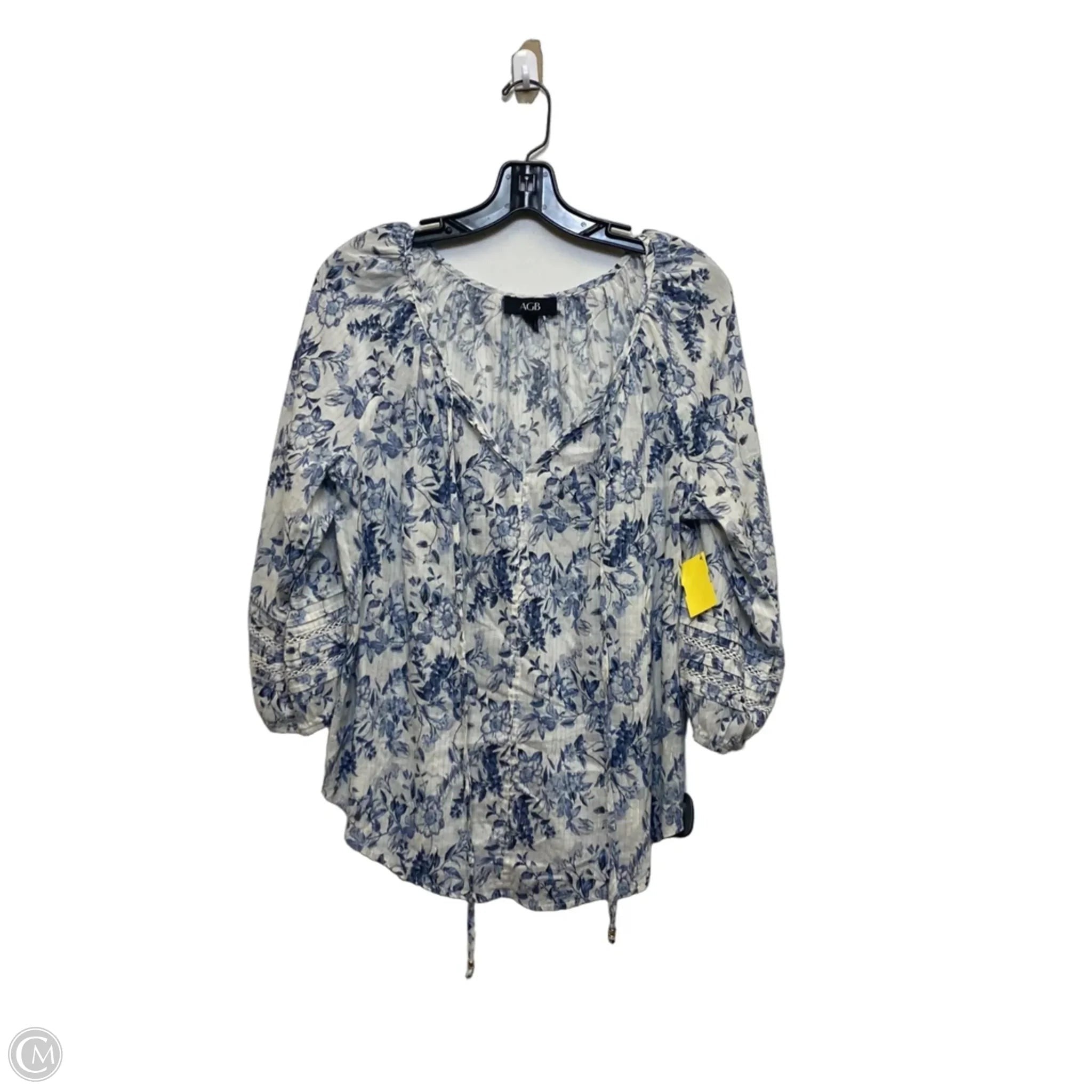 Top 3/4 Sleeve By Agb In Blue, Size: L
