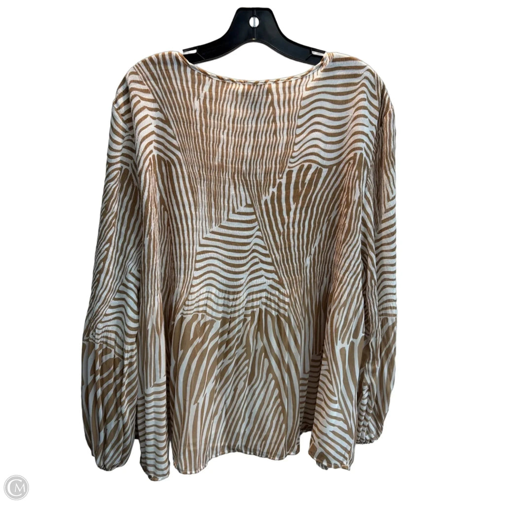 Blouse Long Sleeve By Chicos In Tan & White, Size: 2x