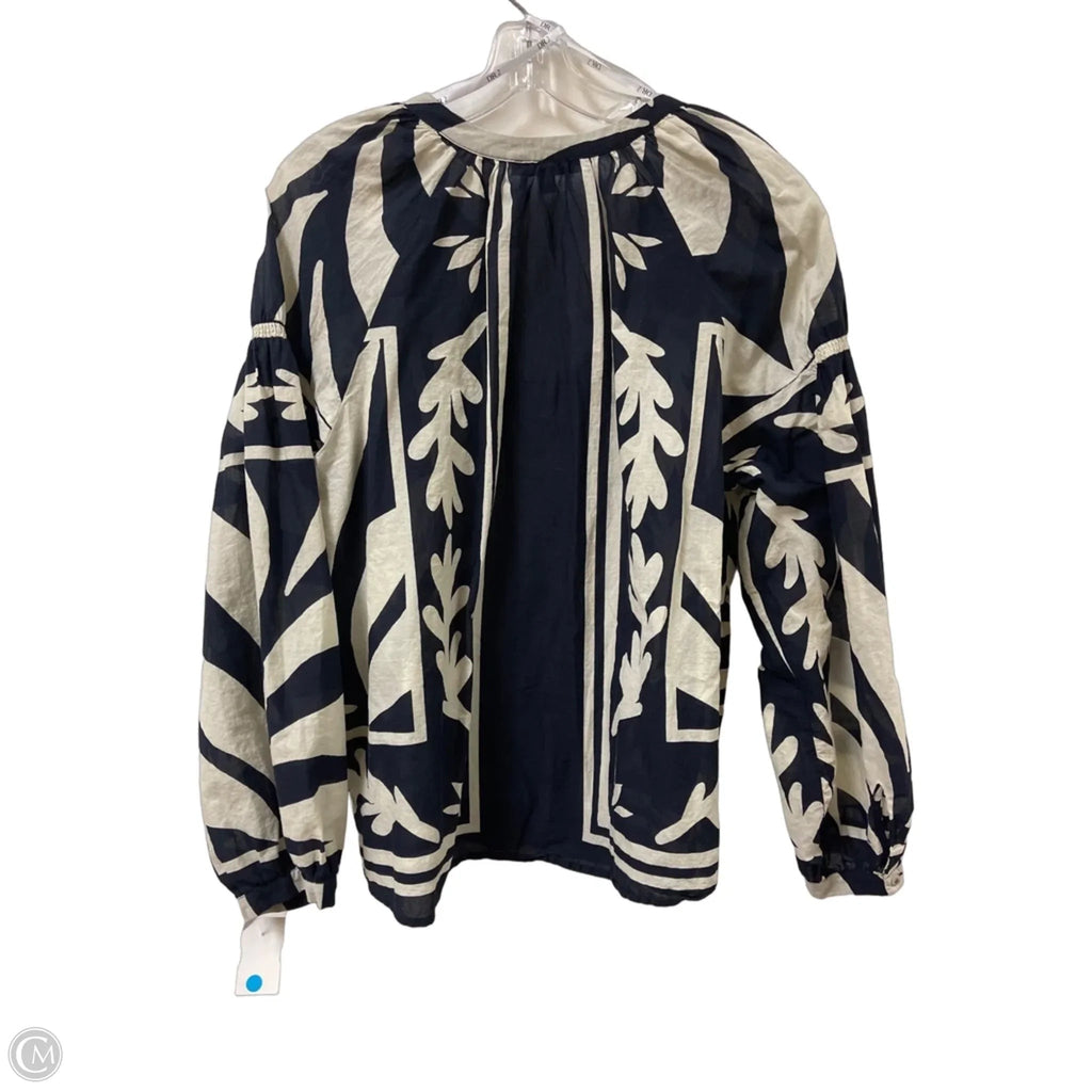 Blouse Long Sleeve By Dr2 In Black & Cream, Size: Xl