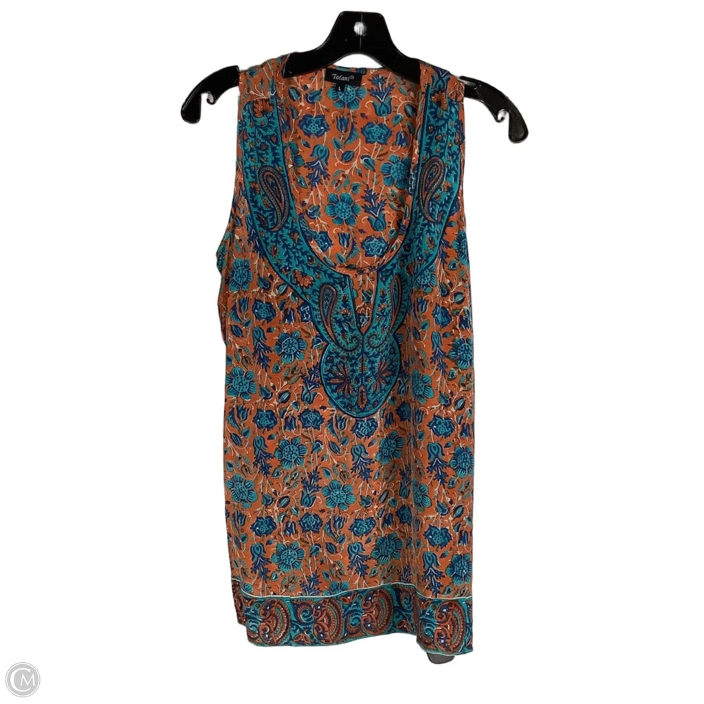 Top Sleeveless By Tolani In Blue & Orange, Size: L 100% Silk