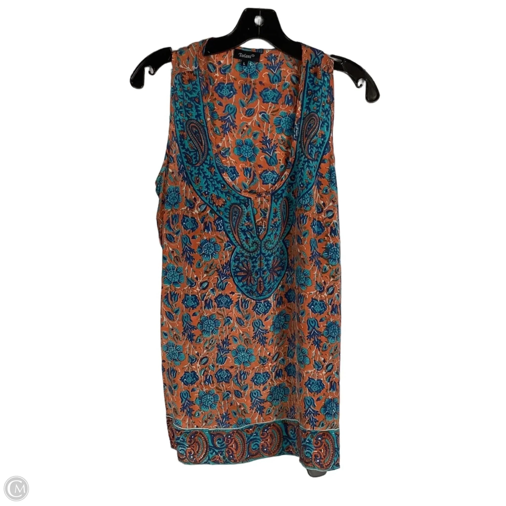 Top Sleeveless By Tolani In Blue & Orange, Size: L 100% Silk