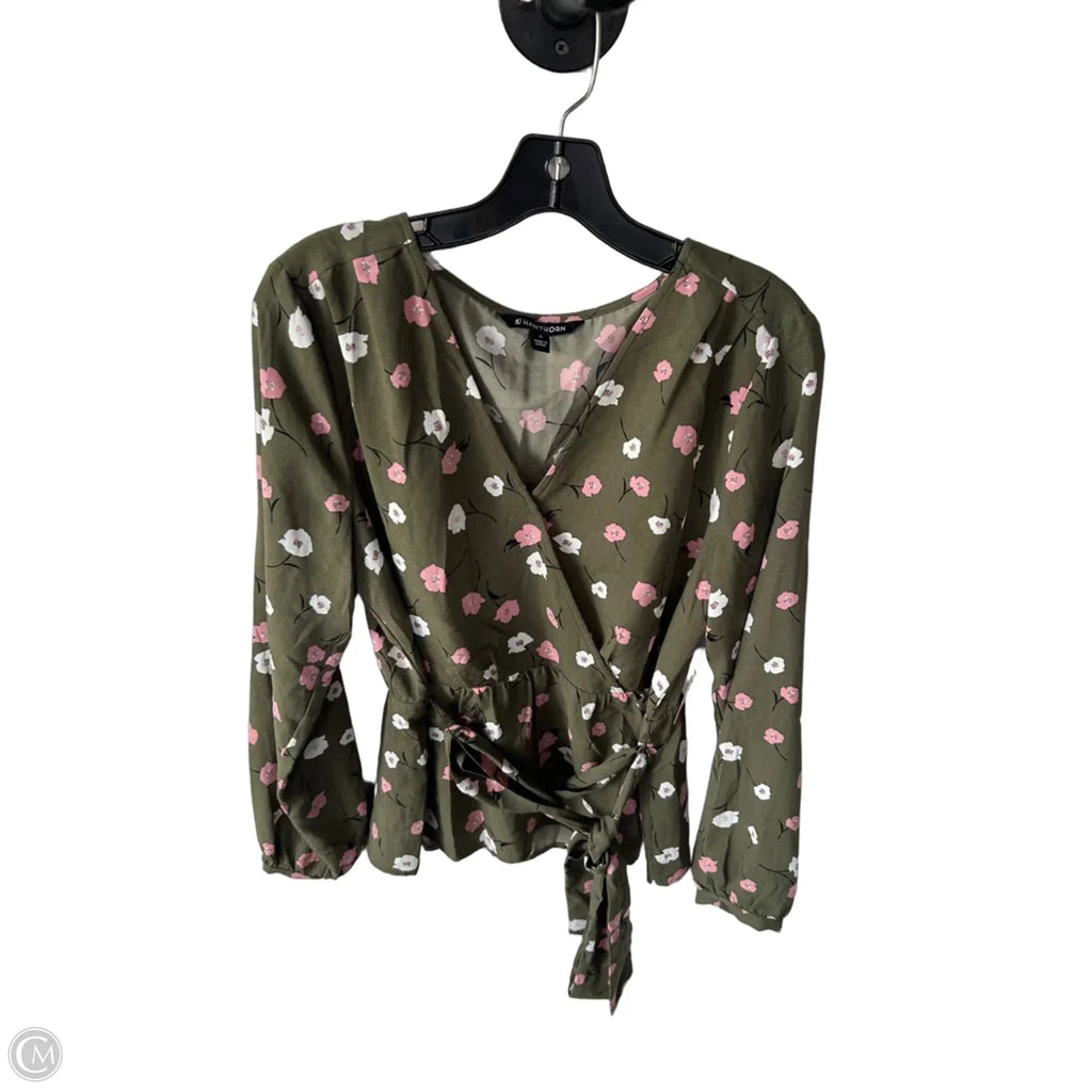 Top Long Sleeve By 41 Hawthorn In Green & Pink, Size: M
