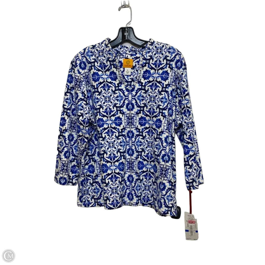 Top Long Sleeve By Ruby Rd In Blue & White, Size: Xl