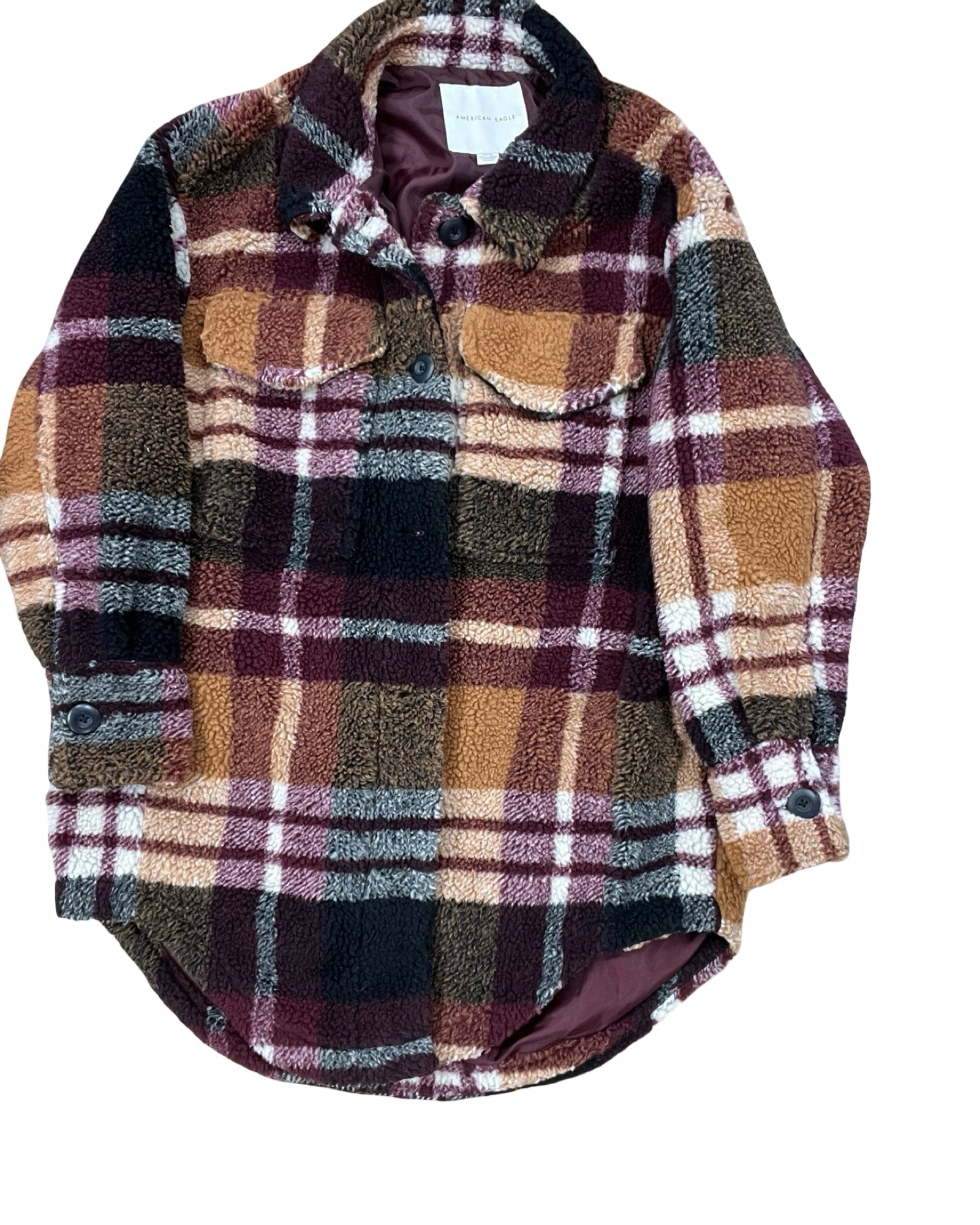Jacket Faux Fur & Sherpa By American Eagle In Maroon, Size:S