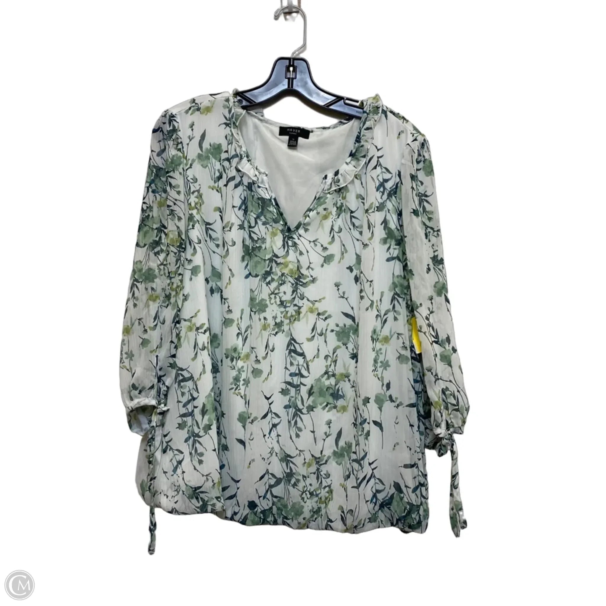 Top 3/4 Sleeve By Haver London In Green & White, Size: 1x