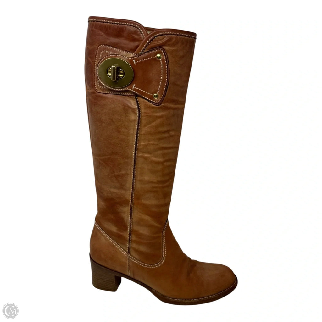 AS IS Sara Turnlock Boots Designer By Coach In Tan, Size: 6