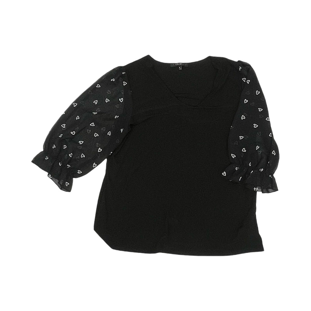 Blouse Ss By Atelier In Black & Cream, Size:Xl