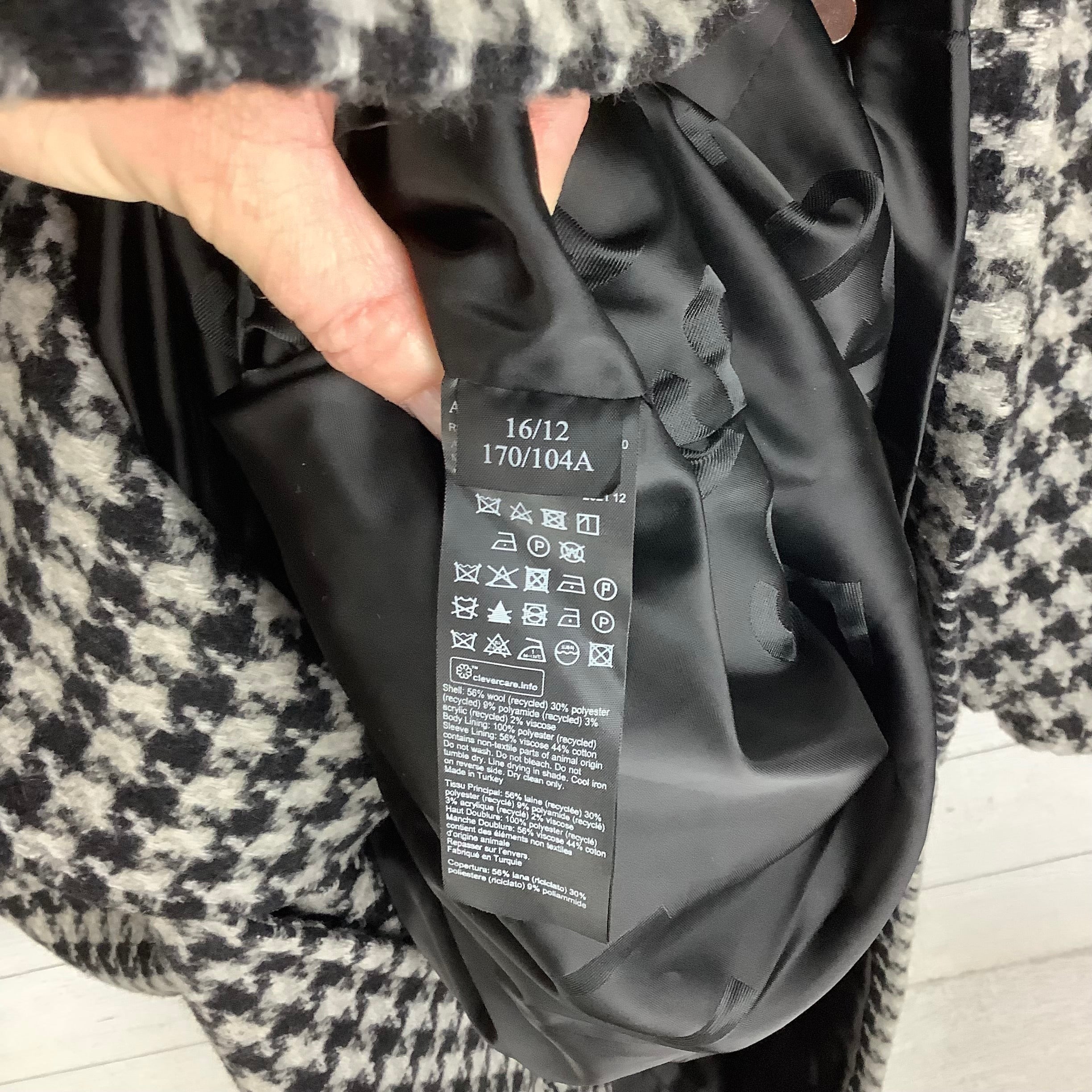 Coat Designer By All Saints In Black & Grey, Size: 12