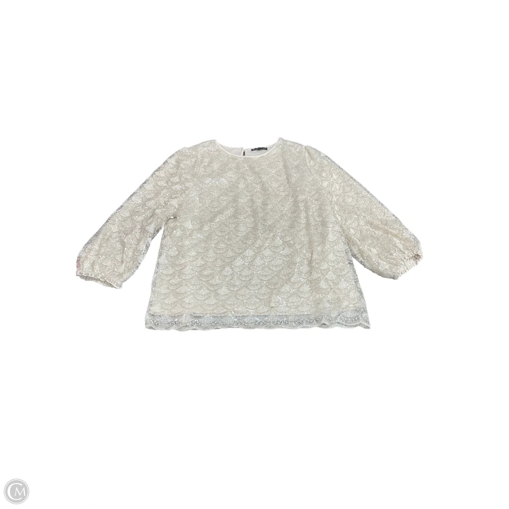 Blouse Long Sleeve By Adrianna Papell In Cream & Silver, Size: M