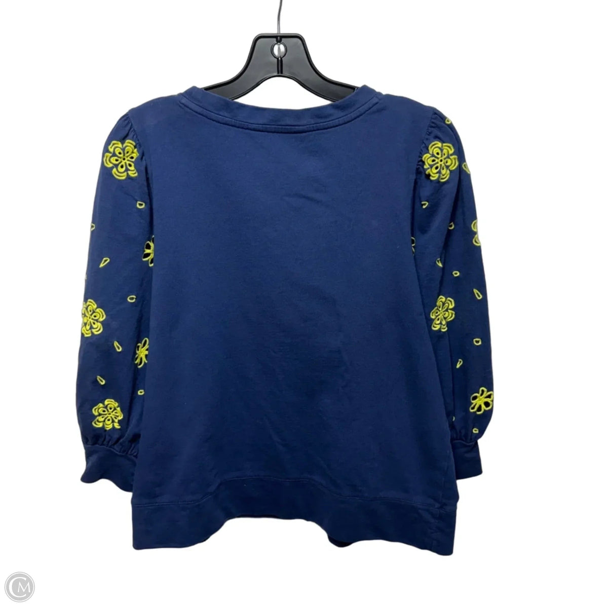 Embroidered Flower Top Long Sleeve Designer By Lilly Pulitzer In Blue & Yellow, Size: M
