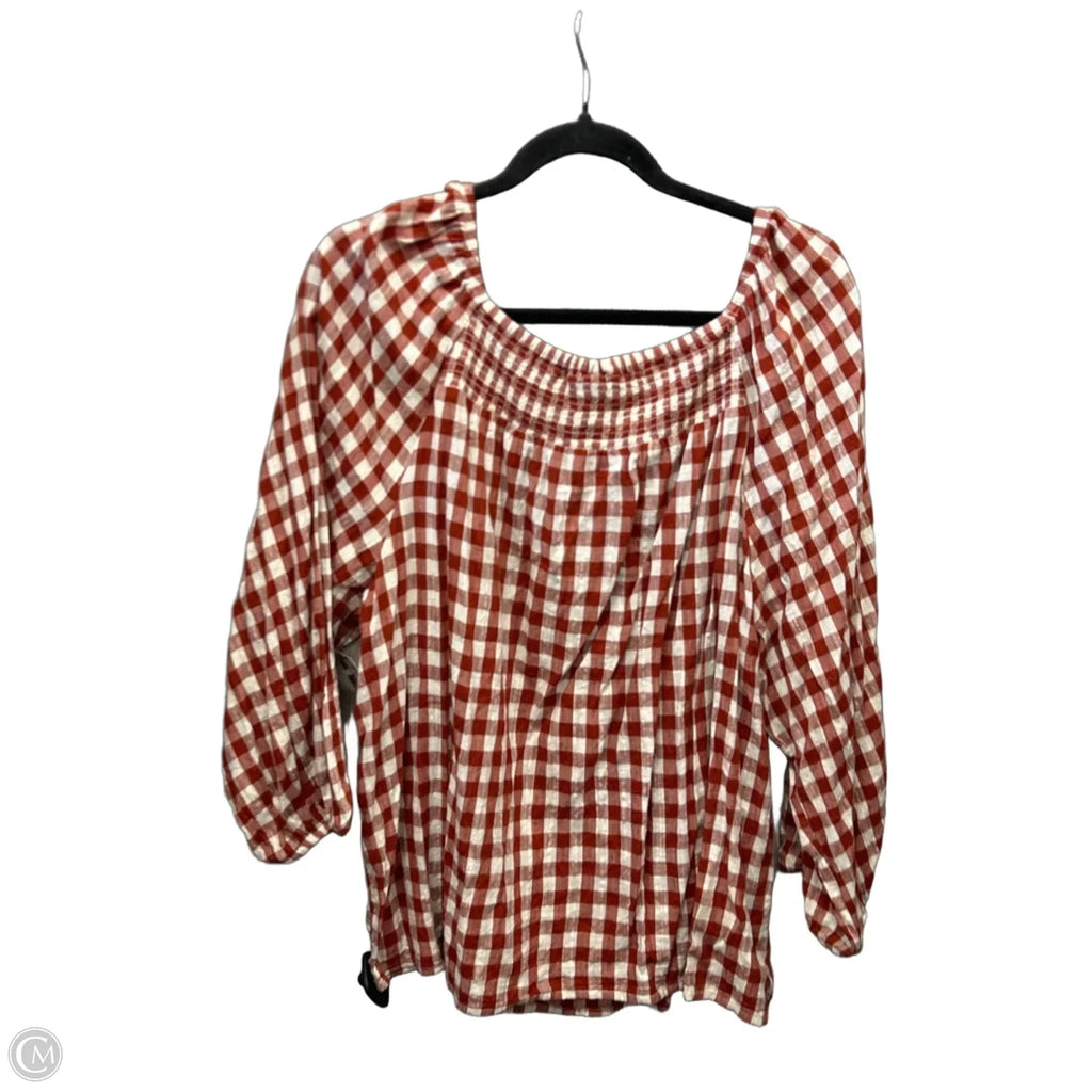 Top Long Sleeve By St Johns Bay In Brown & White, Size: 1x