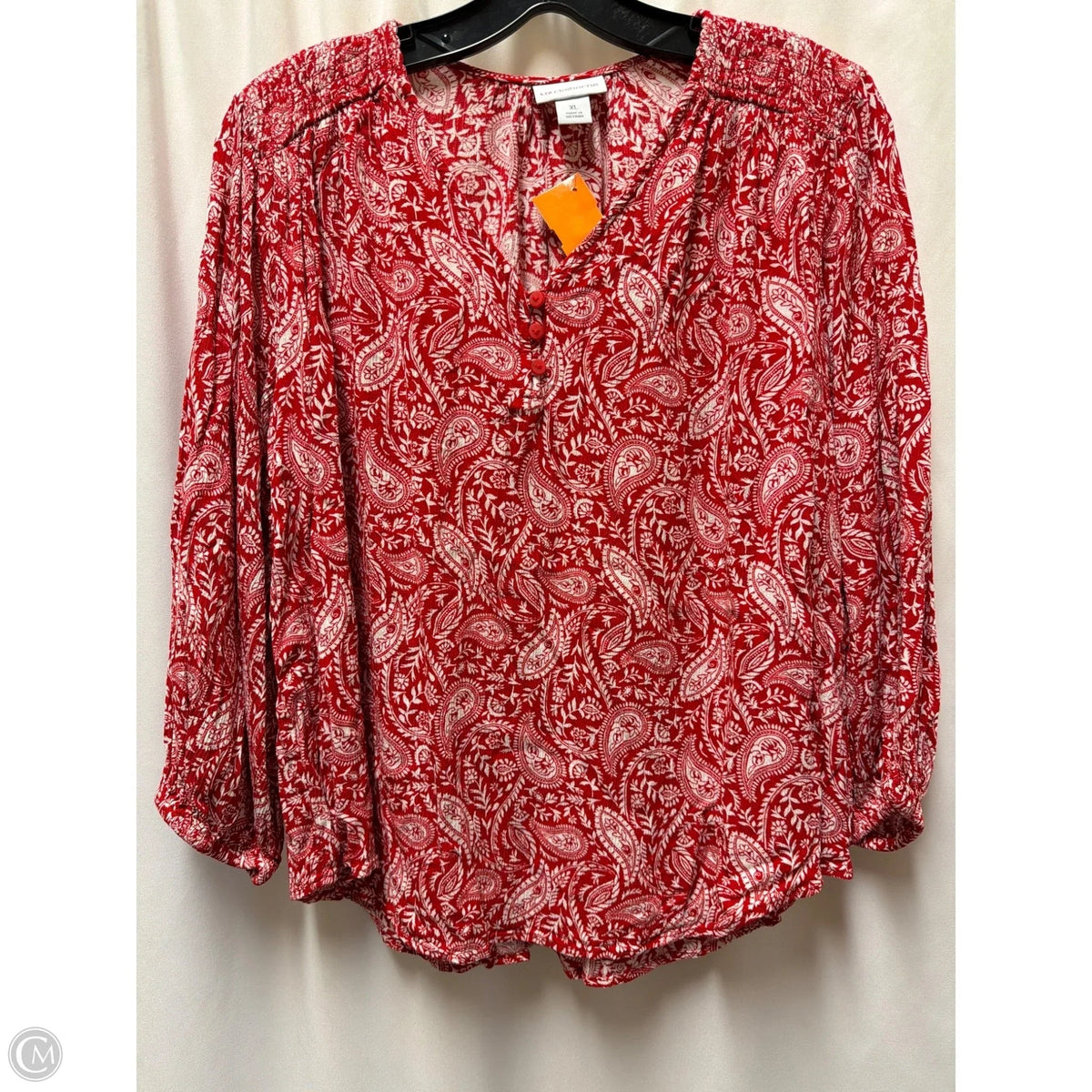 Top Long Sleeve By Liz Claiborne In Red & White, Size: Xl