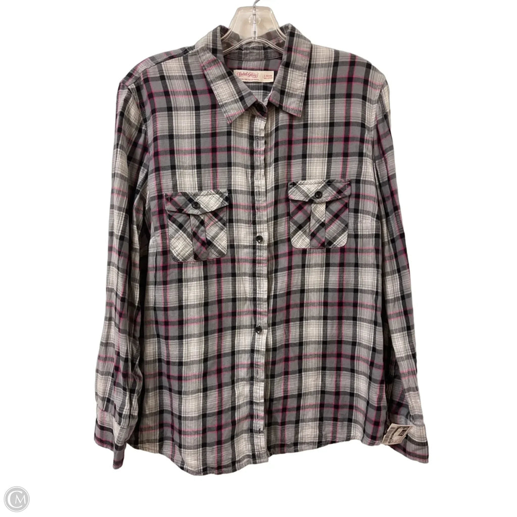 Blouse Long Sleeve By Faded Glory In Grey & Pink, Size: L