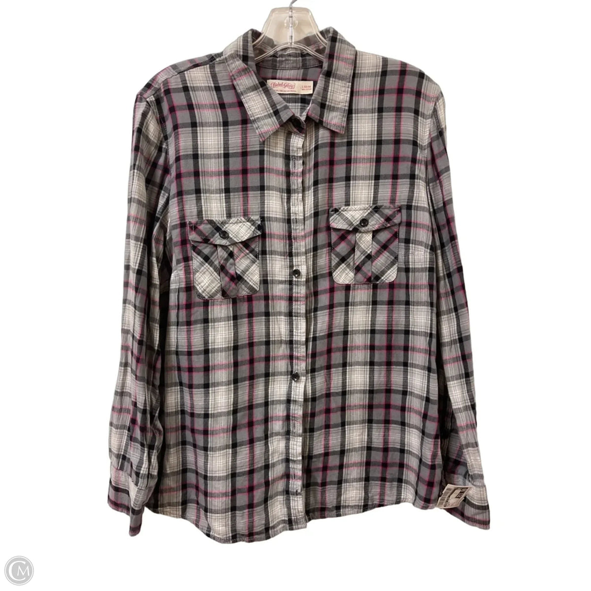 Blouse Long Sleeve By Faded Glory In Grey & Pink, Size: L