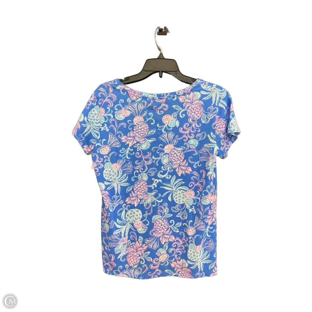 Top Short Sleeve Designer By Lilly Pulitzer In Blue & Pink, Size: M