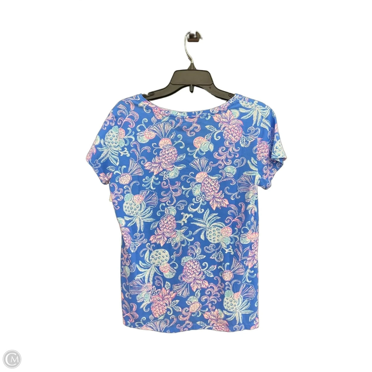 Top Short Sleeve Designer By Lilly Pulitzer In Blue & Pink, Size: M