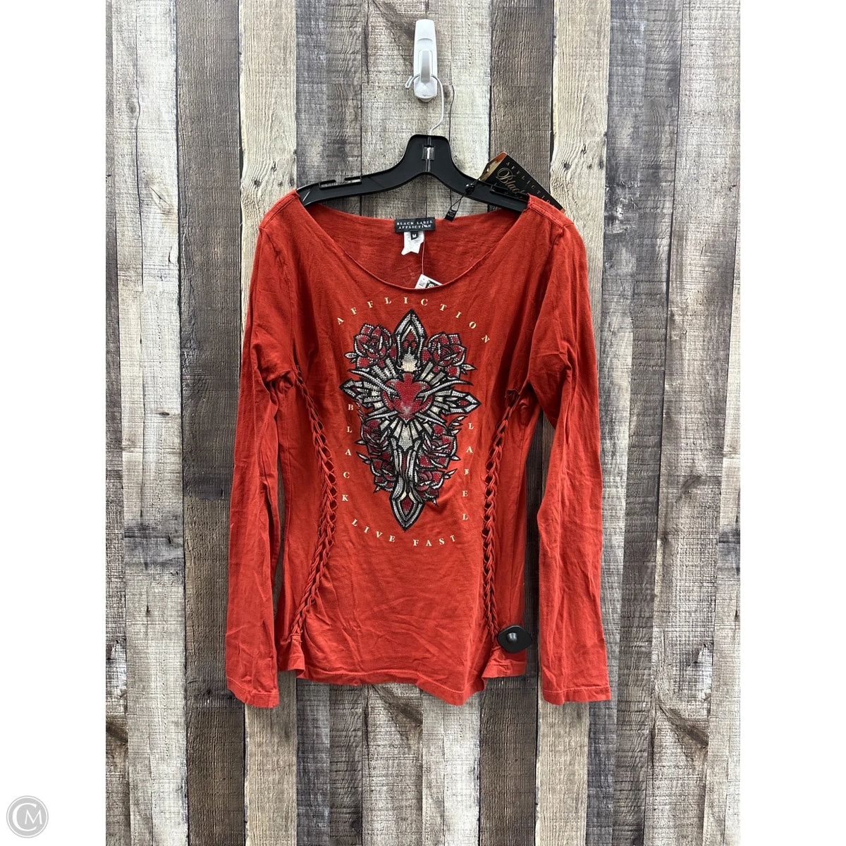 Top Long Sleeve By Black Label In Red, Size: M