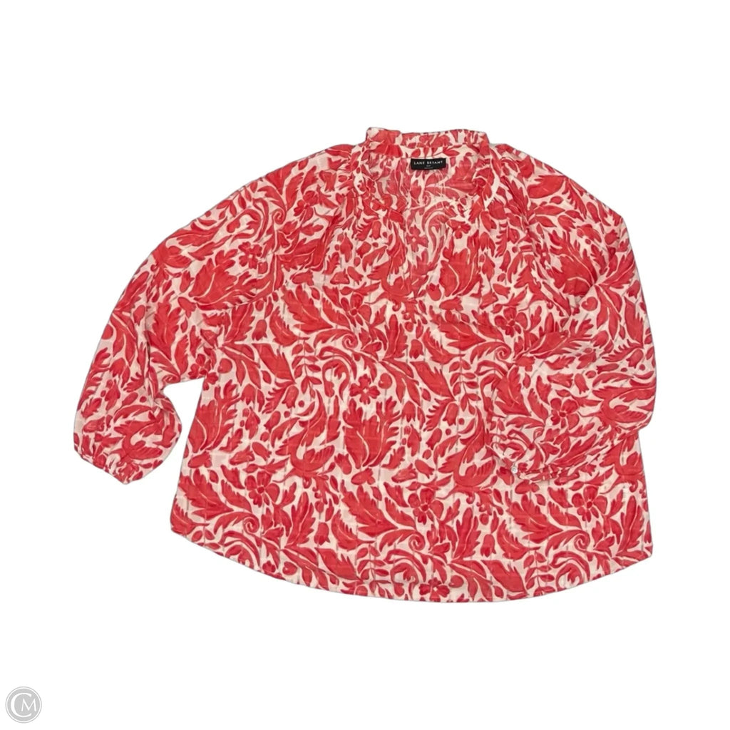Blouse Long Sleeve By Lane Bryant In Cream & Red, Size: 2x