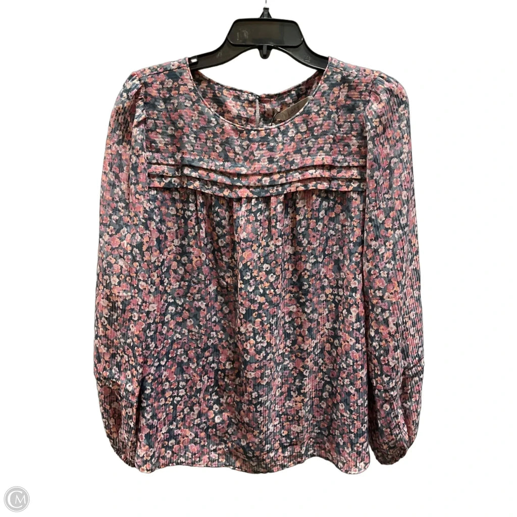 Top Long Sleeve By Loft In Grey & Pink, Size: M