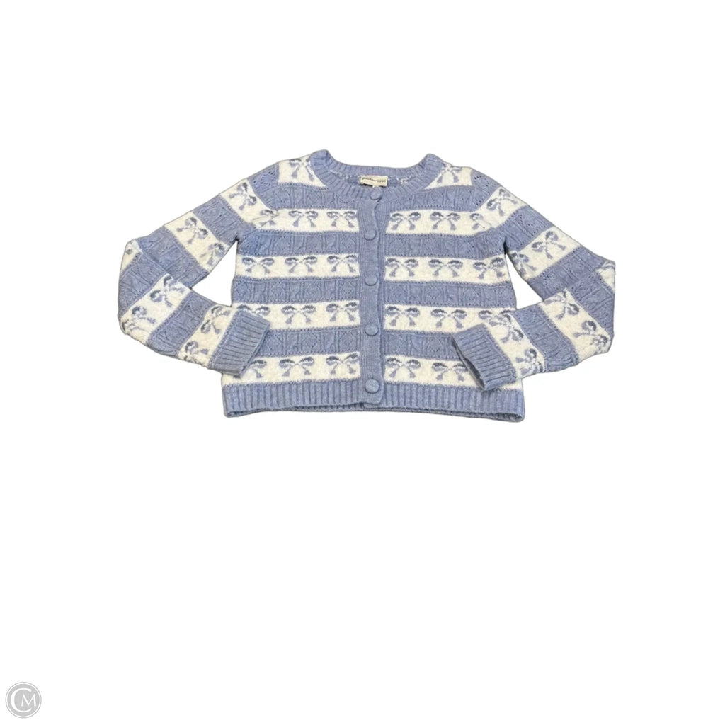 Sweater Cardigan By Freshman In Blue & White, Size: M