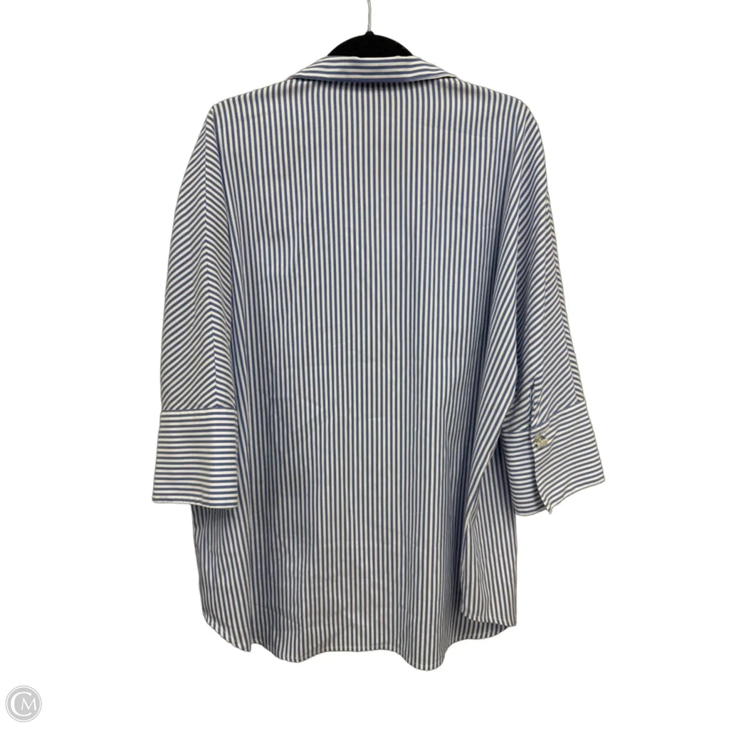Top 3/4 Sleeve Designer By Tuckernuck In Blue & White, Size: L