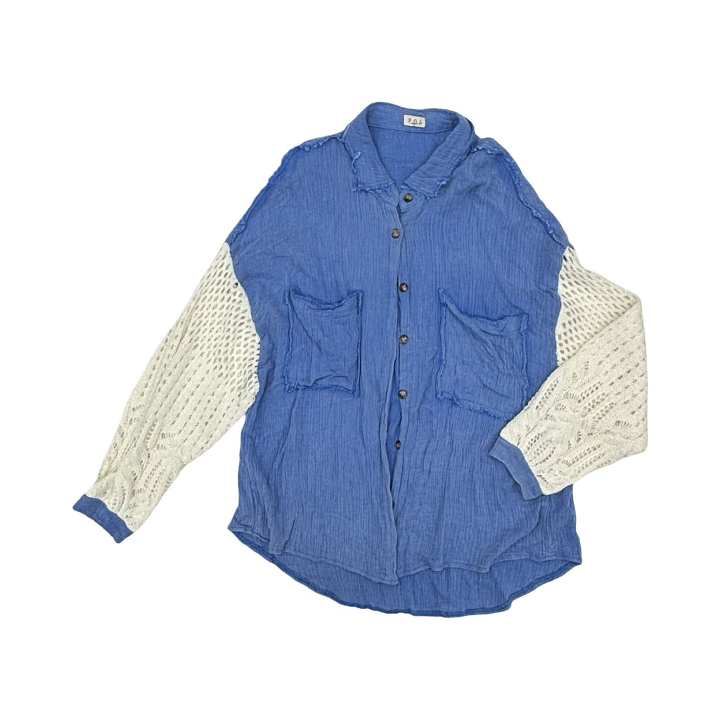 Blouse Ls By Pol In Blue & White, Size:M