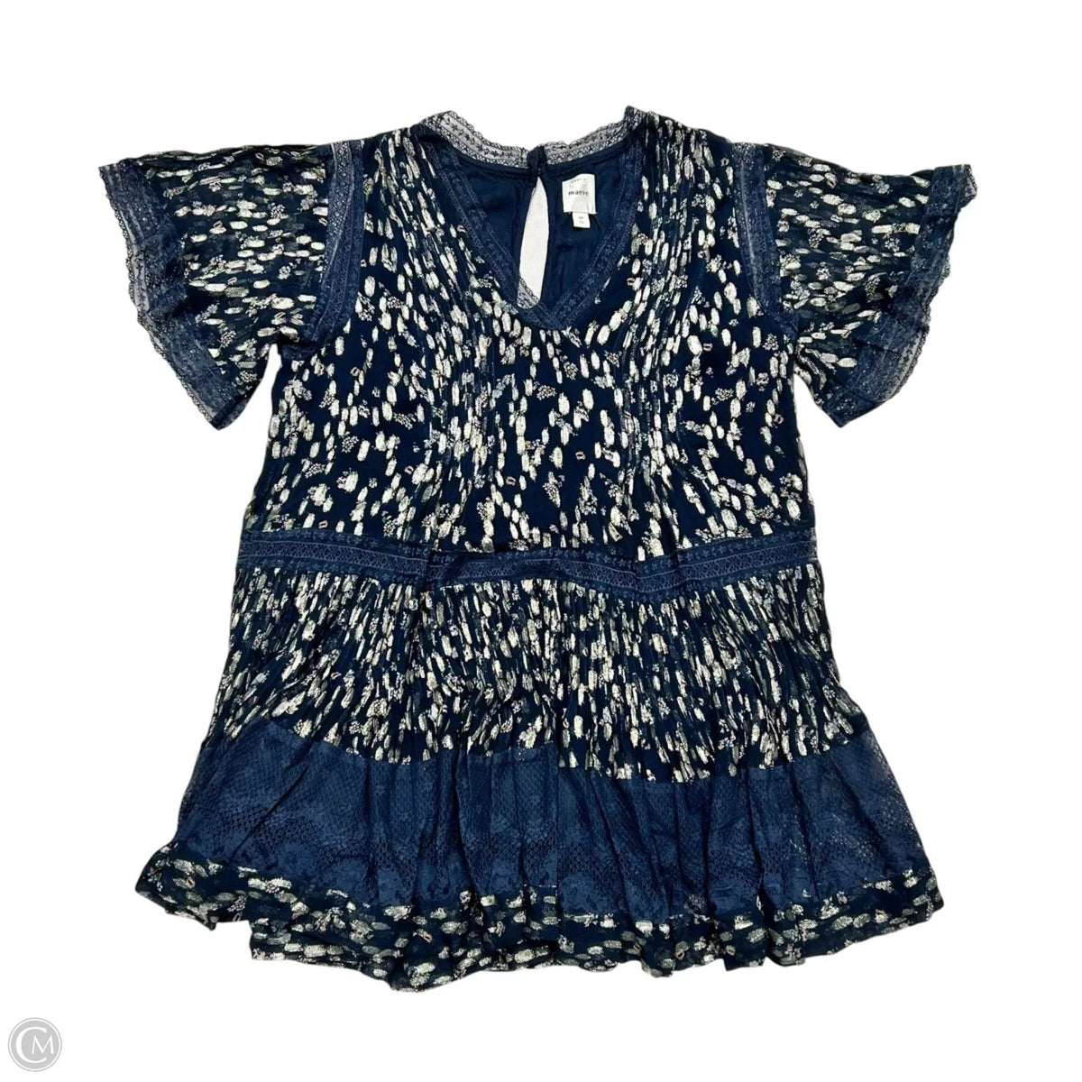 Dress Casual Short By Maeve In Blue & Gold, Size: Sp