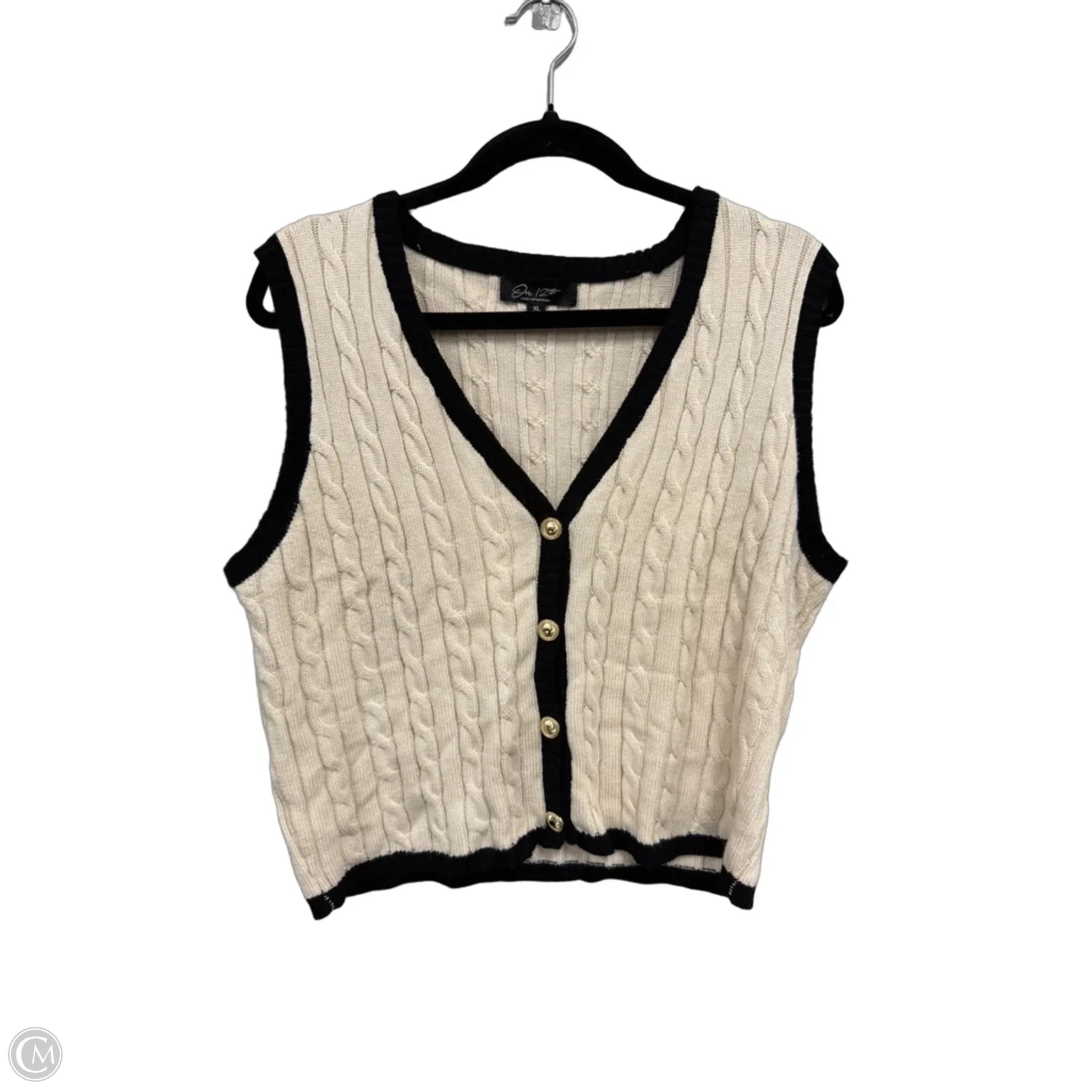 Vest Sweater By Clothes Mentor In Black & Cream, Size: Xl