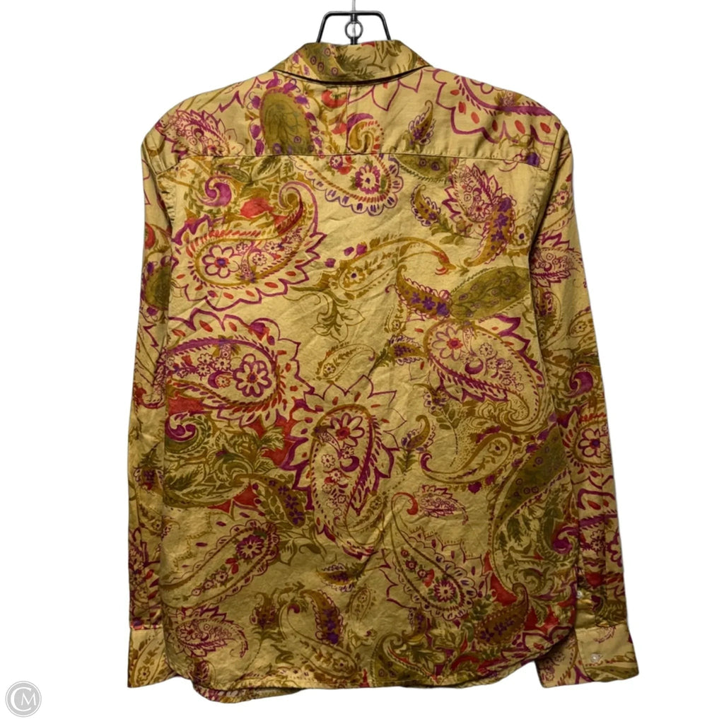 Cotton Collared Top Long Sleeve By Lauren By Ralph Lauren In Paisley Print, Size: L