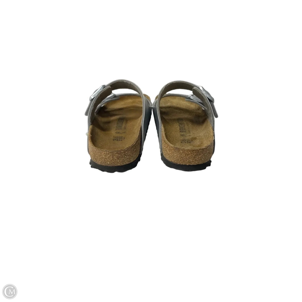 Sandals Flats By Birkenstock In Silver, Size: 5