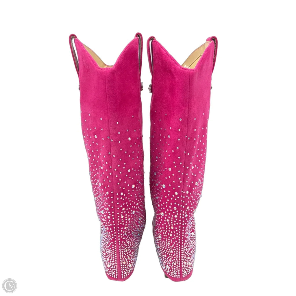 Boots Mid-calf Heels By Soda In Pink, Size: 7