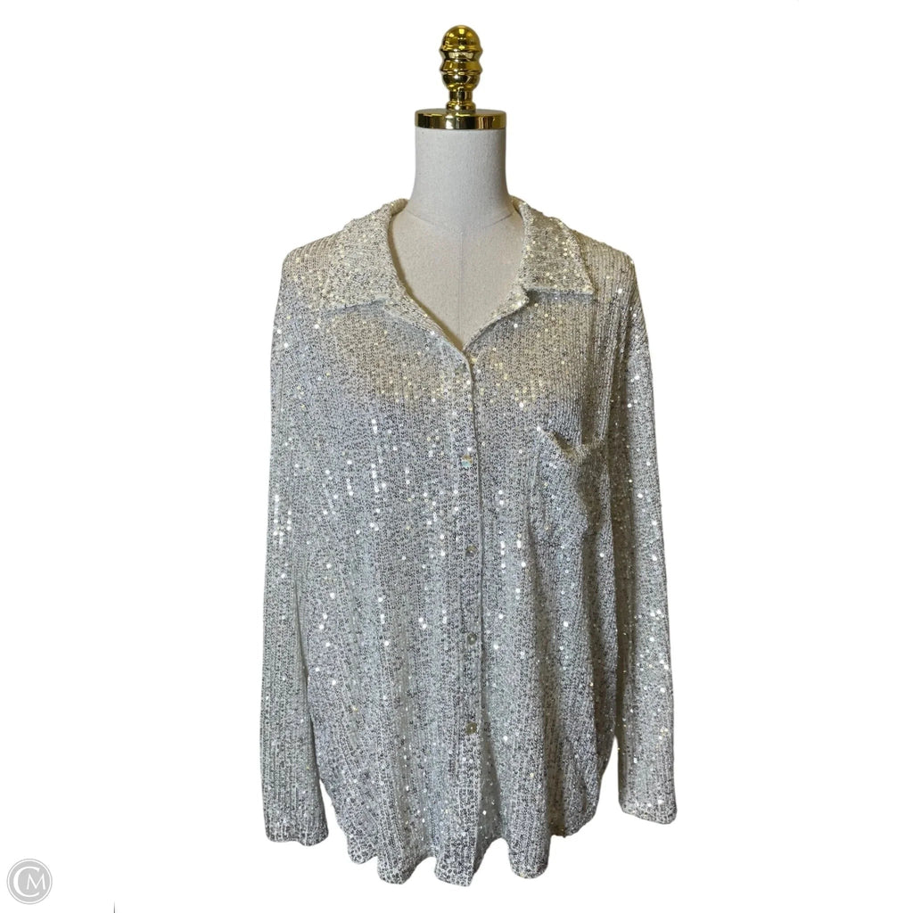 Top Long Sleeve By Pol In Silver & Tan, Size: L