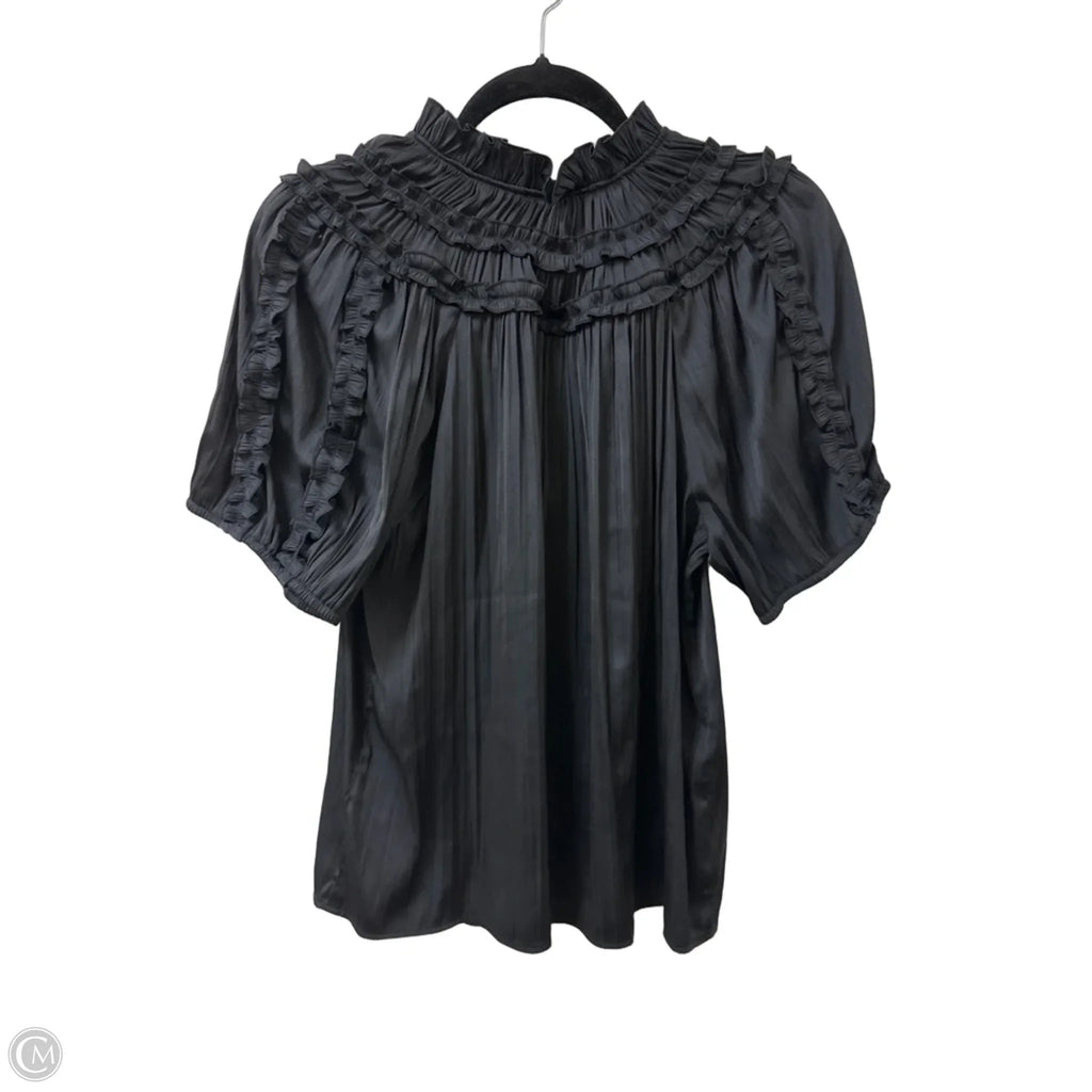 Blouse Short Sleeve By Anthropologie In Black, Size: Lp