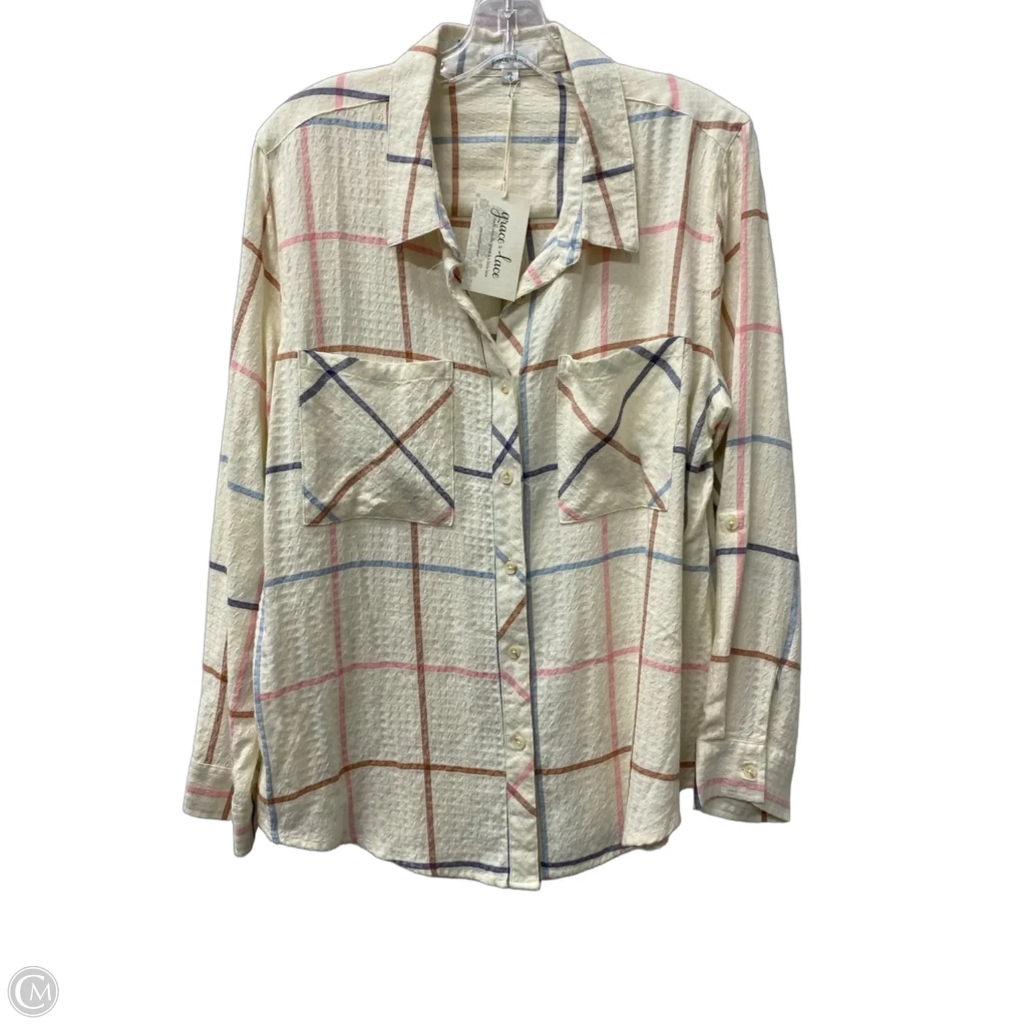 Top Long Sleeve By Grace & Lace In Cream, Size: M