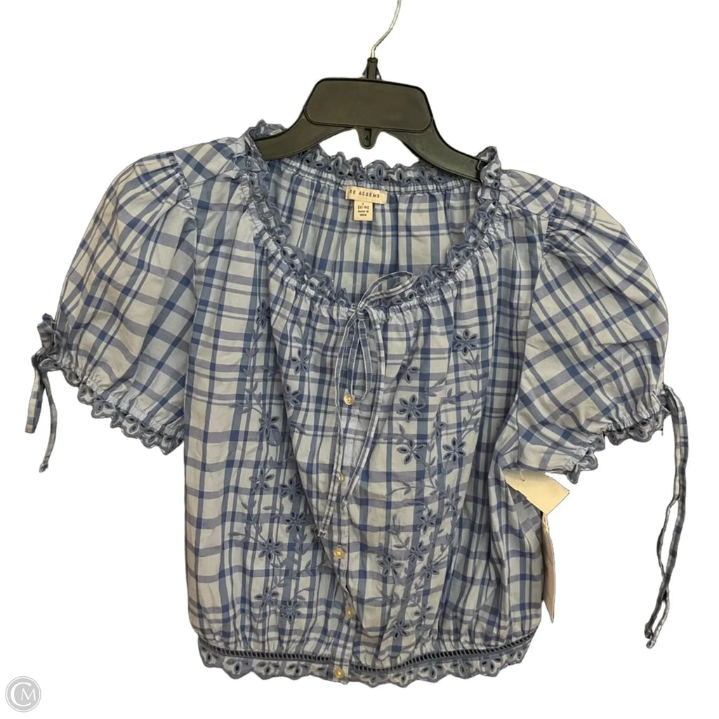 Blouse Short Sleeve By Free Assembly In Blue, Size: L