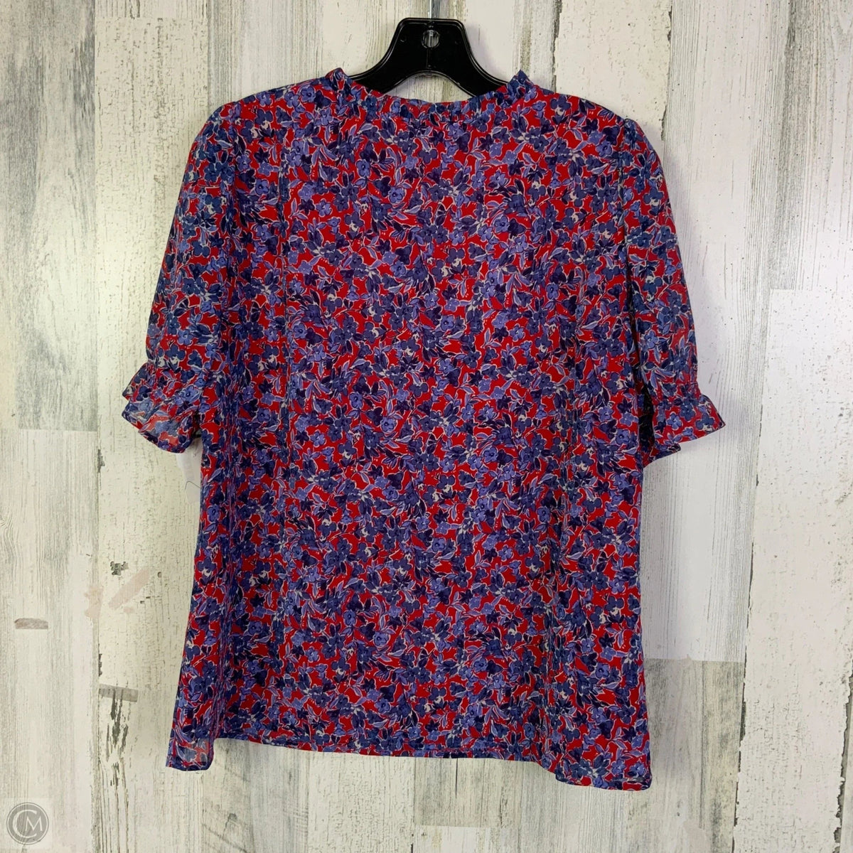 Blouse Short Sleeve By J. Crew In Blue & Red, Size: M