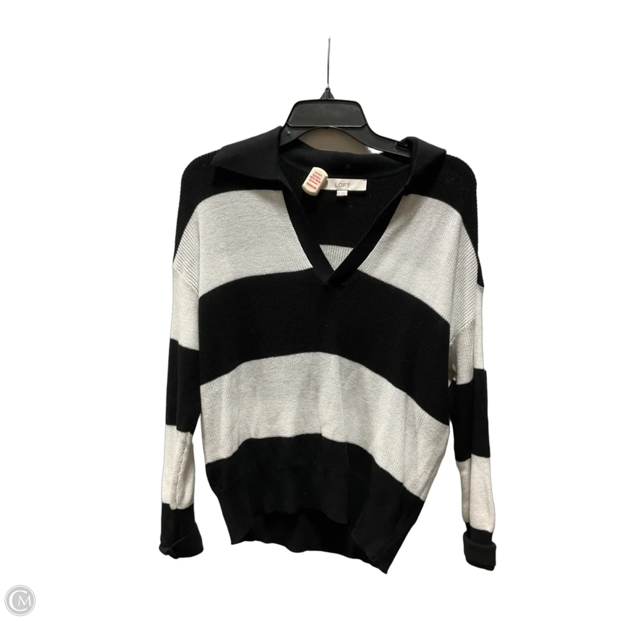 Top Long Sleeve By Loft In Black & White, Size: M