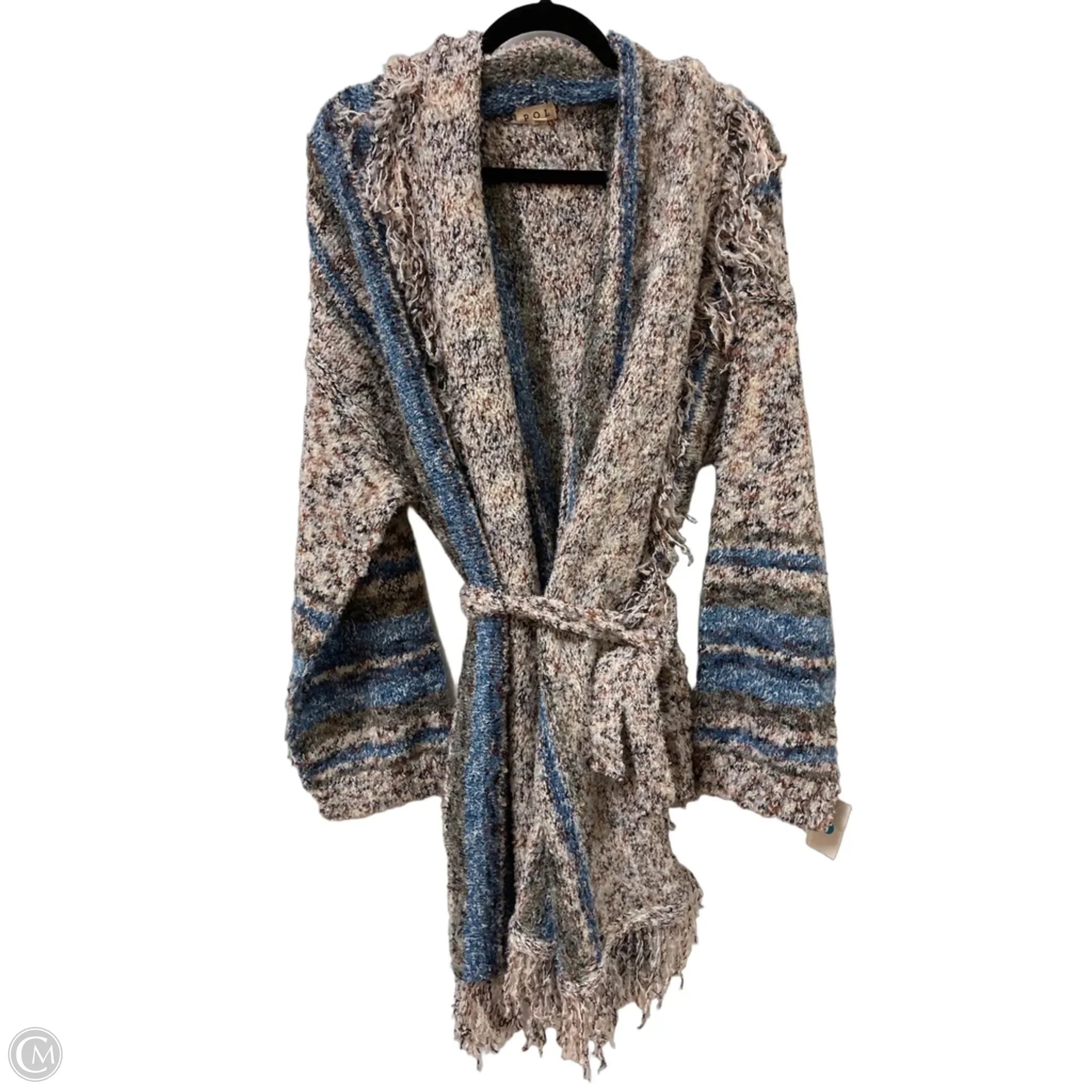 Sweater Cardigan By Pol In Blue & Cream, Size: L