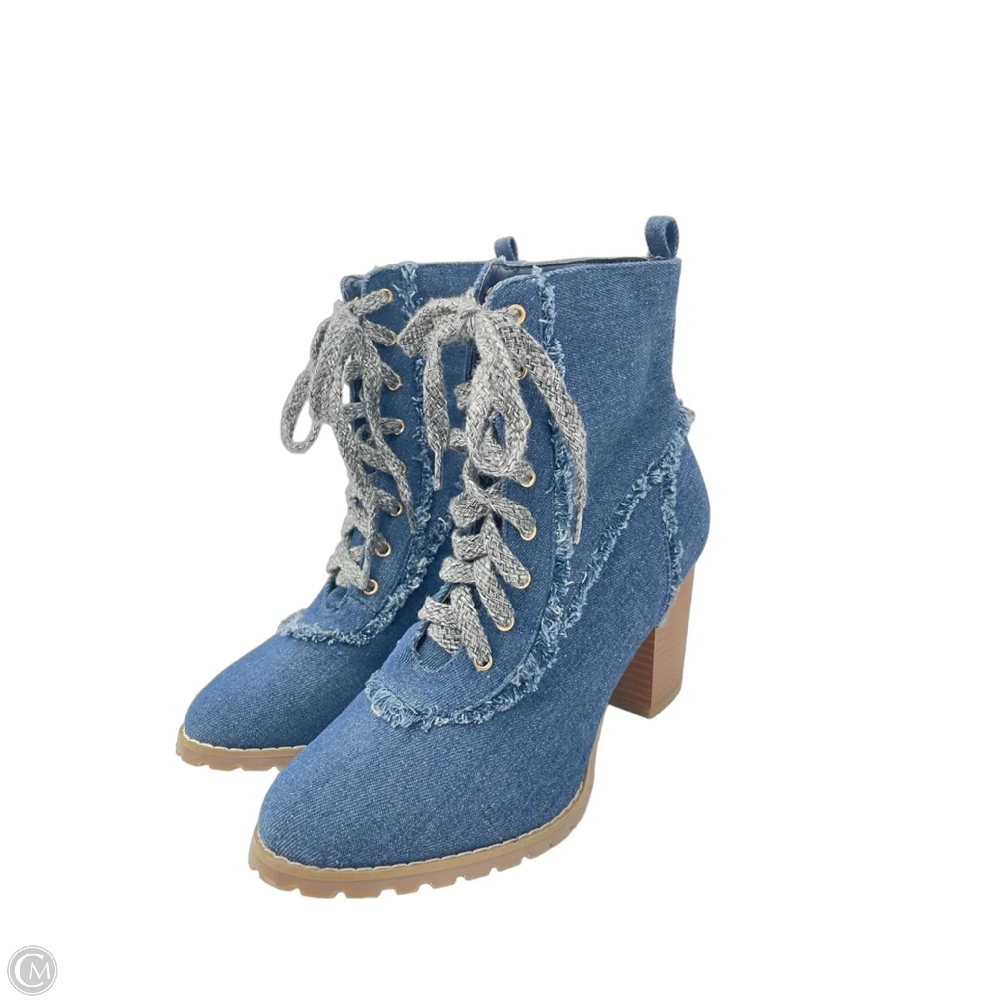 Boots Ankle Heels By Cato In Blue Denim, Size: 9