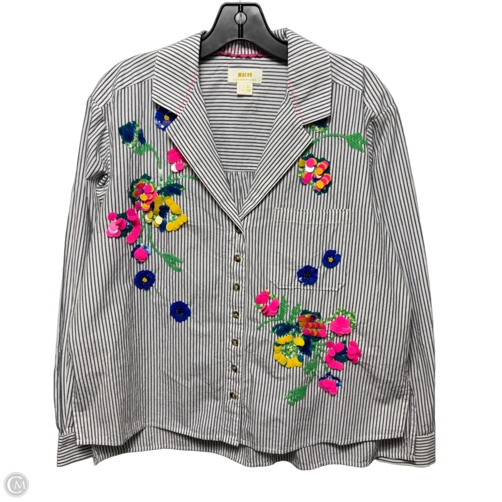 Sequin Embellished Top Long Sleeve By Maeve In Striped Pattern, Size: 4
