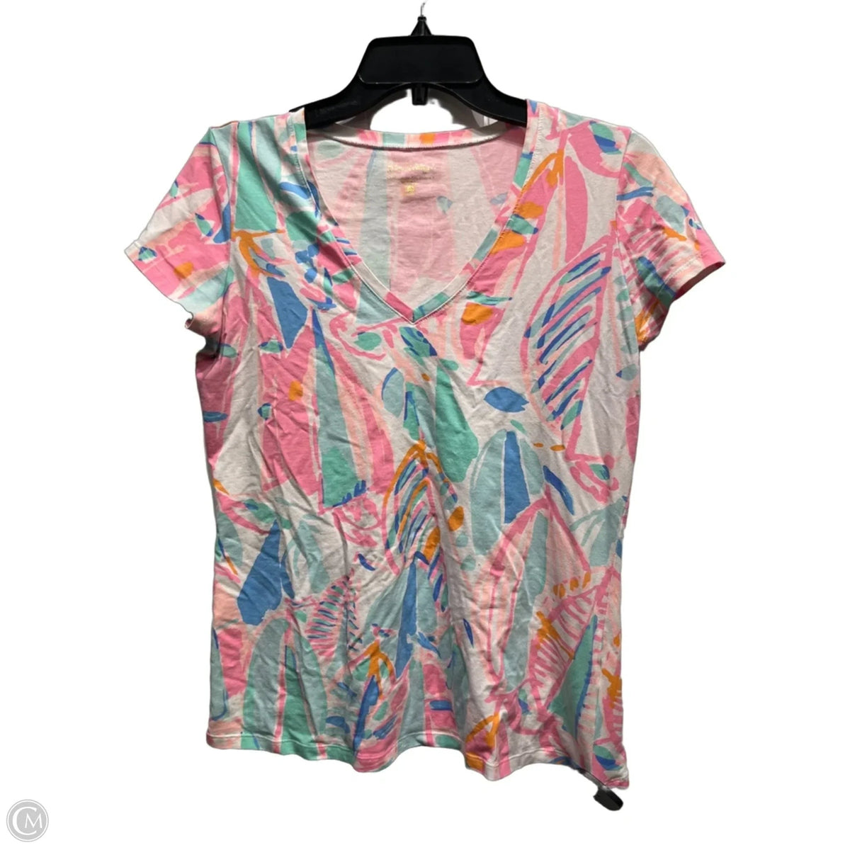 Top Short Sleeve Designer By Lilly Pulitzer In Blue & Pink, Size: S