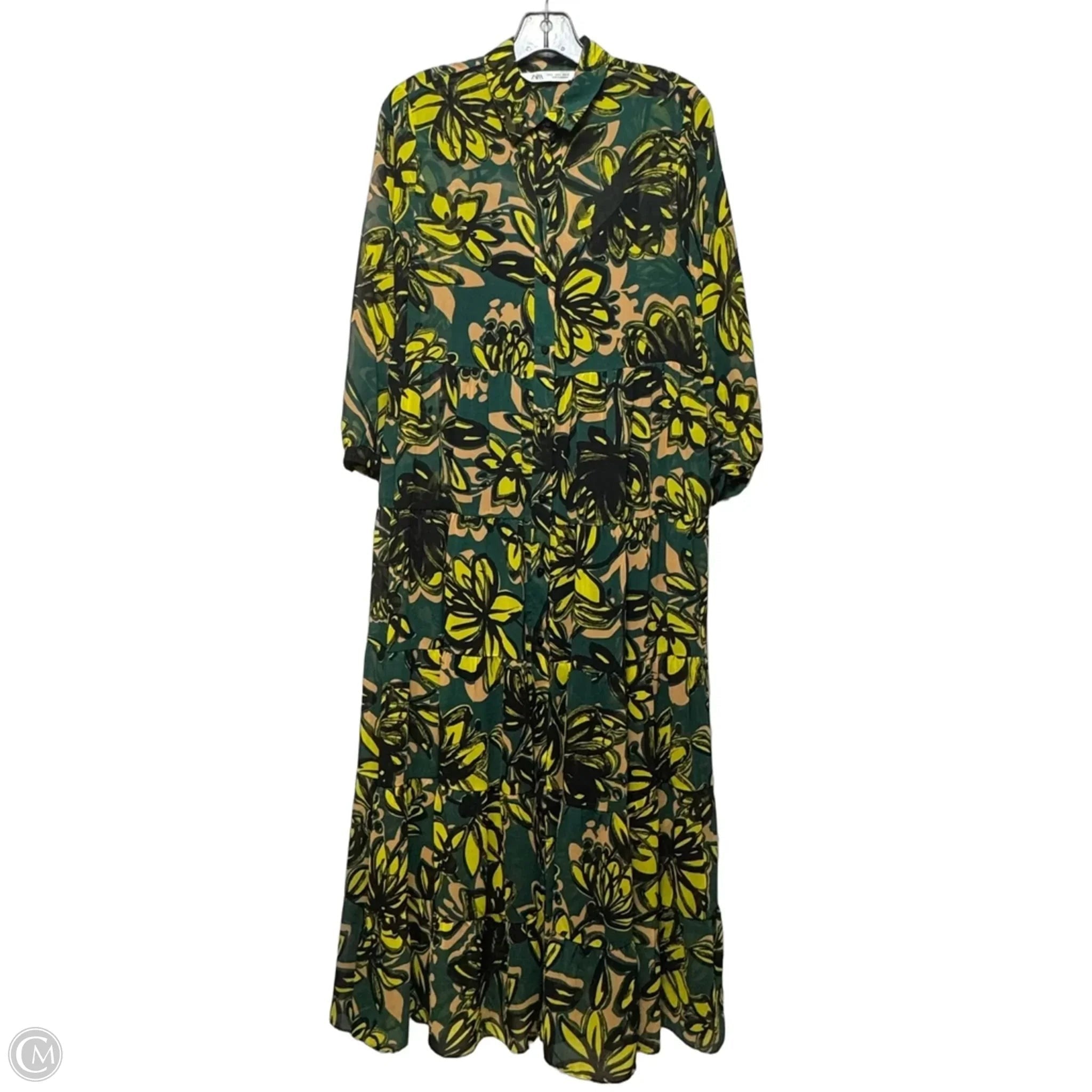 Dress Casual Maxi By Zara In Green & Yellow, Size: S