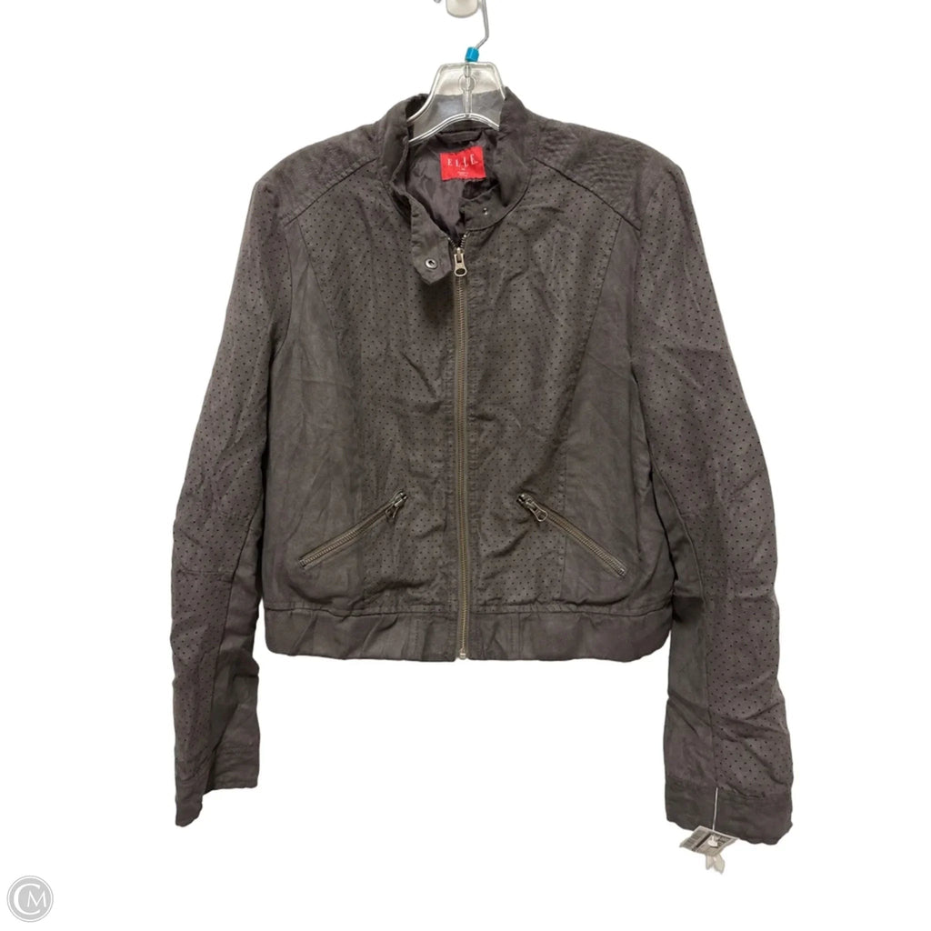 Jacket Moto By Elle In Grey, Size: M