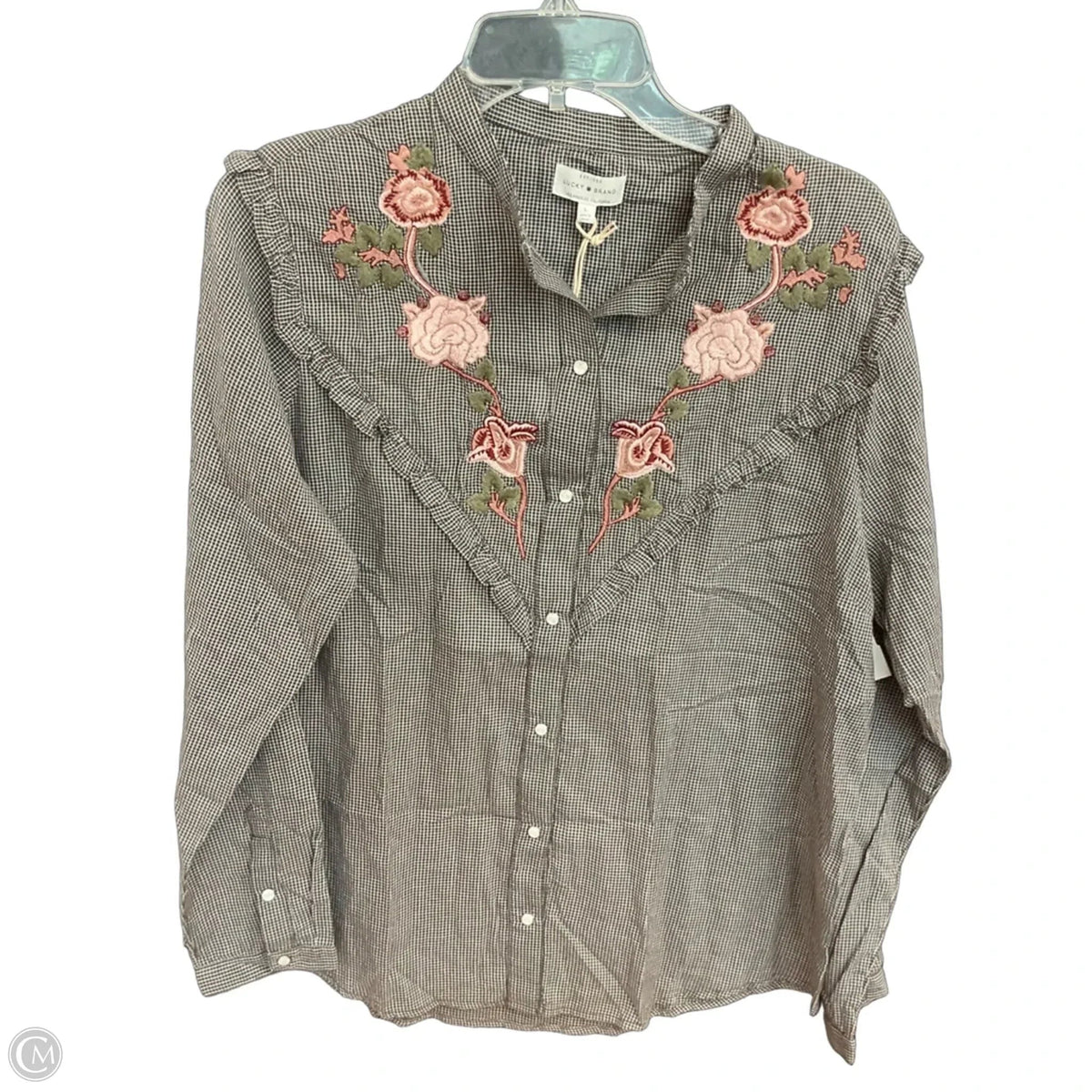 Blouse Long Sleeve By Lucky Brand In Brown, Size: L