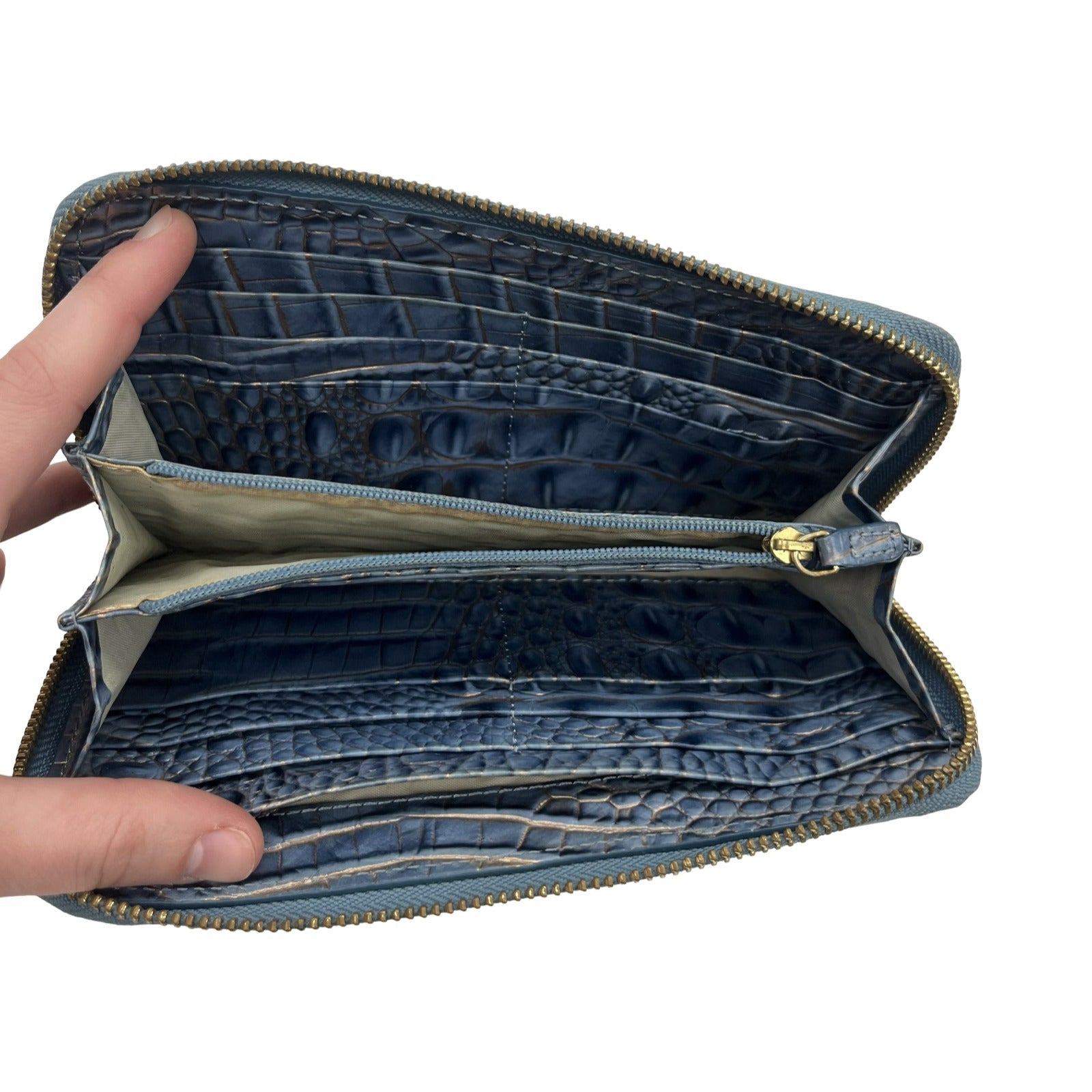 Wallet Designer By Brahmin In Blue & Brown, Size:Large