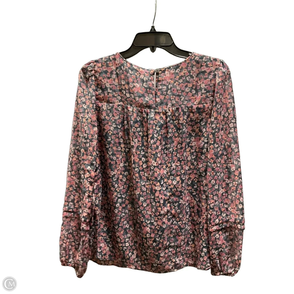 Top Long Sleeve By Loft In Grey & Pink, Size: M