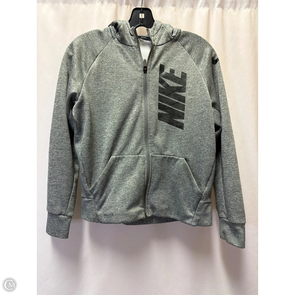 Athletic Sweatshirt Hoodie By Nike In Grey, Size: L