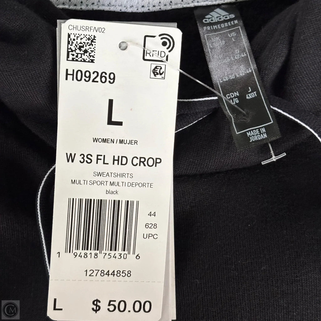 Athletic Top Long Sleeve Hoodie By Adidas In Black, Size: L