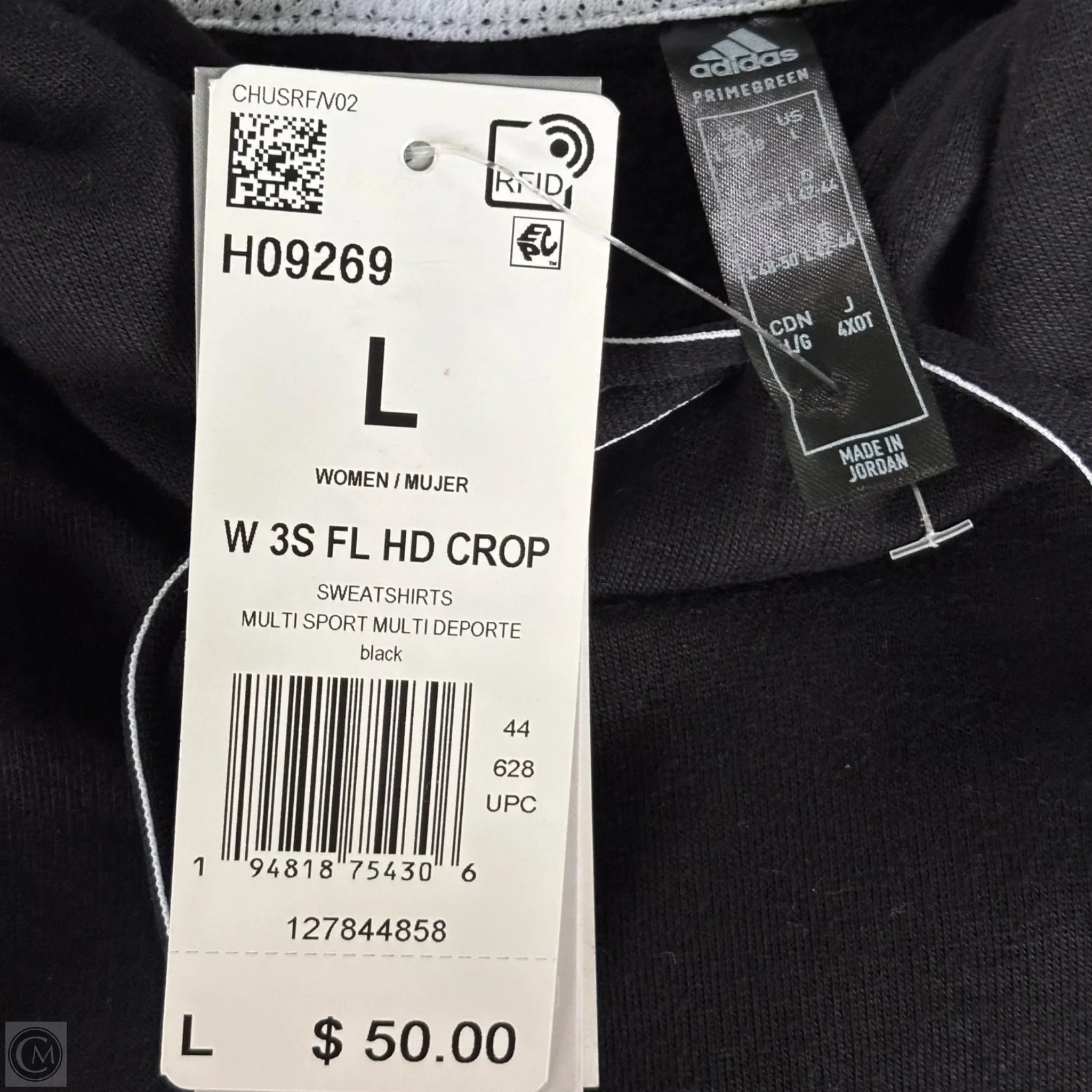 Athletic Top Long Sleeve Hoodie By Adidas In Black, Size: L