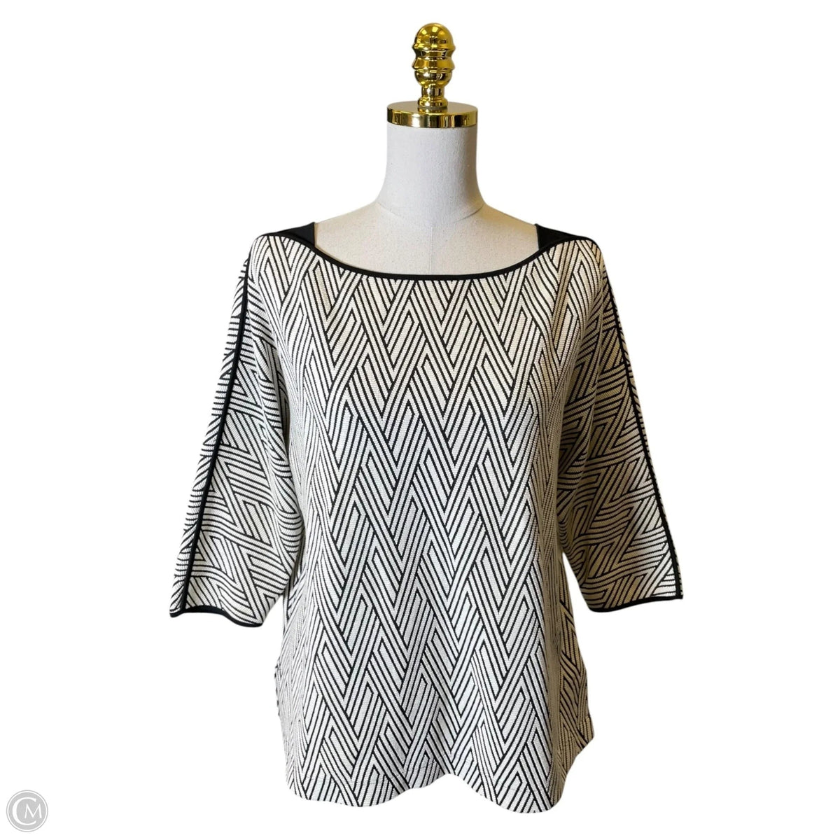 Top Long Sleeve By Chicos In Black & Cream, Size: M
